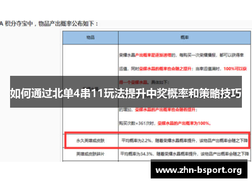 如何通过北单4串11玩法提升中奖概率和策略技巧